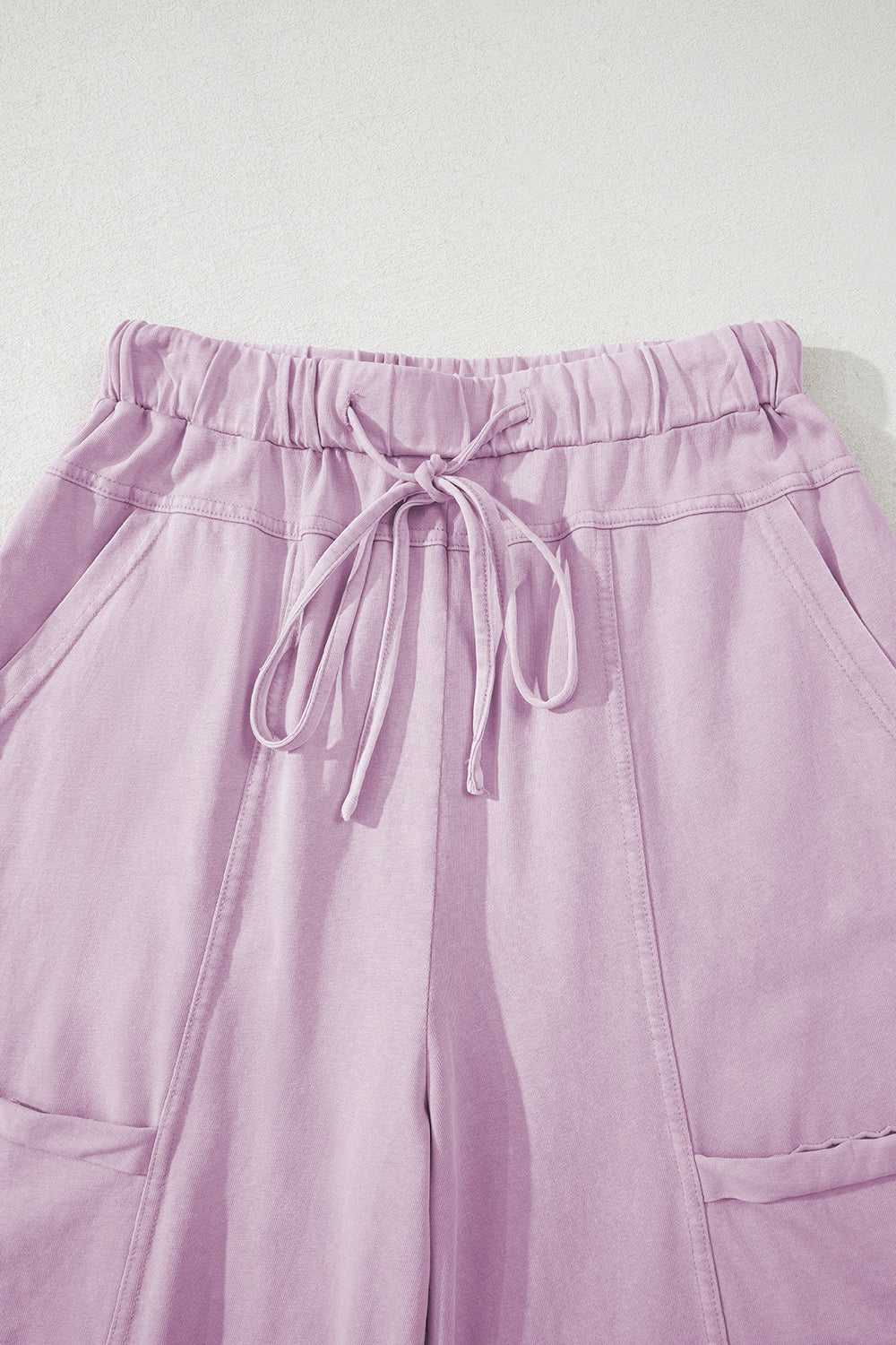 High-Waist Mineral Wash Cargo Pants , Wide Leg with Drawstring & Exposed Seams