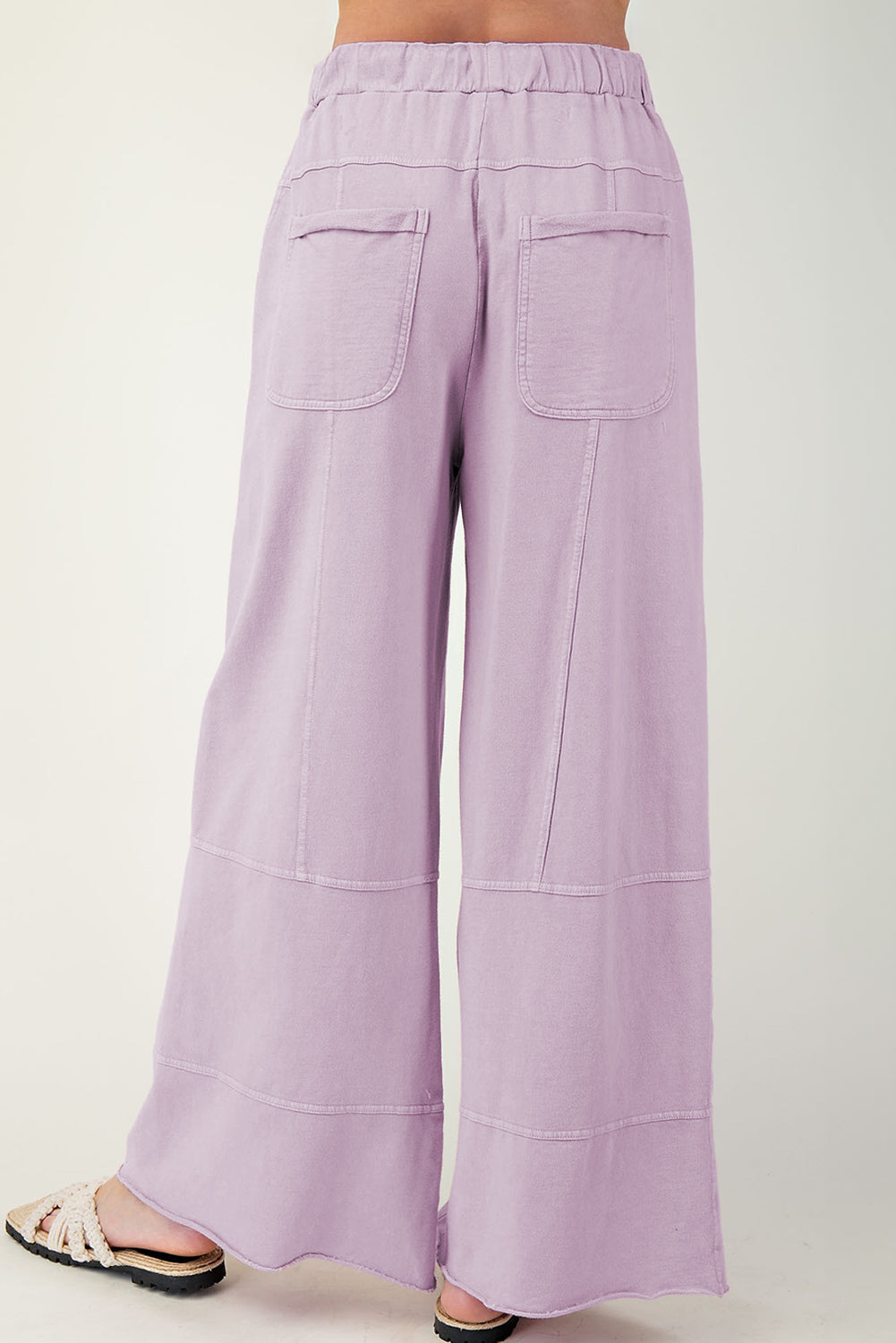 High-Waist Mineral Wash Cargo Pants , Wide Leg with Drawstring & Exposed Seams