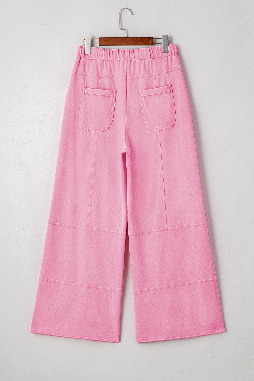 High-Waist Mineral Wash Cargo Pants , Wide Leg with Drawstring & Exposed Seams