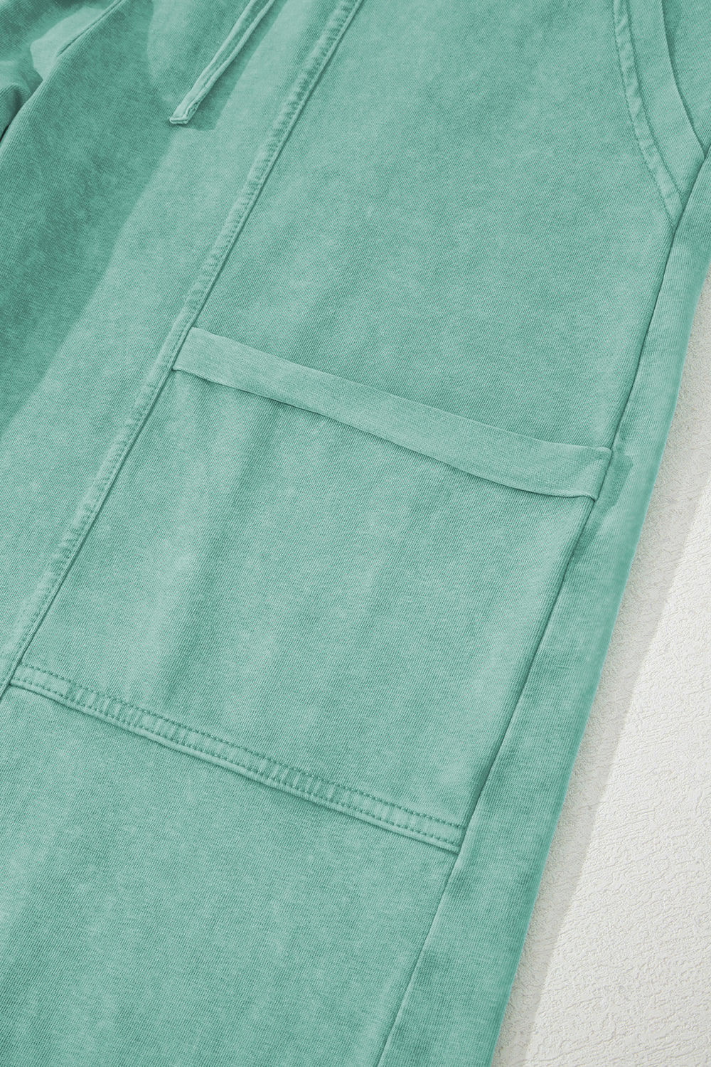 High-Waist Mineral Wash Cargo Pants , Wide Leg with Drawstring & Exposed Seams