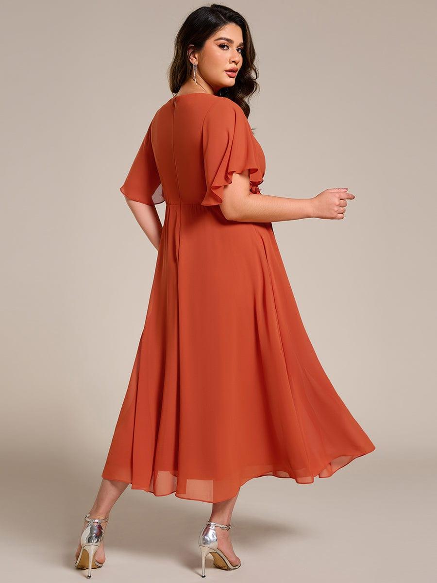 Stunning V-Neck Chiffon Midi Evening Dress with Exquisite Waist Applique💐