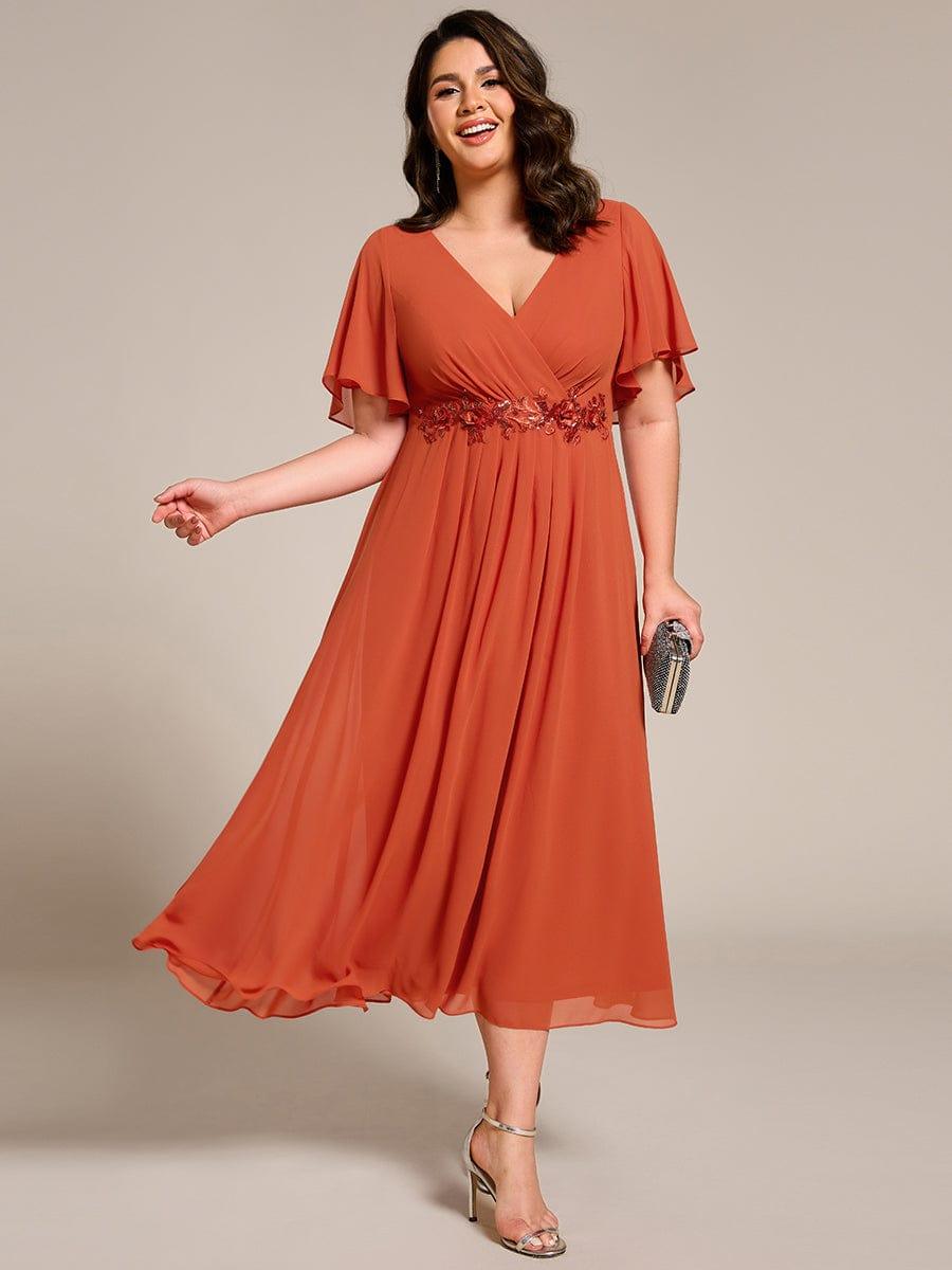 Stunning V-Neck Chiffon Midi Evening Dress with Exquisite Waist Applique💐
