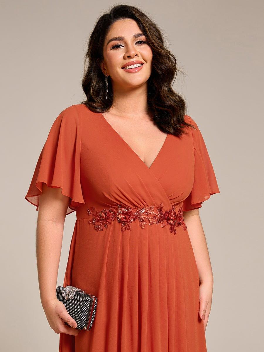 Stunning V-Neck Chiffon Midi Evening Dress with Exquisite Waist Applique💐
