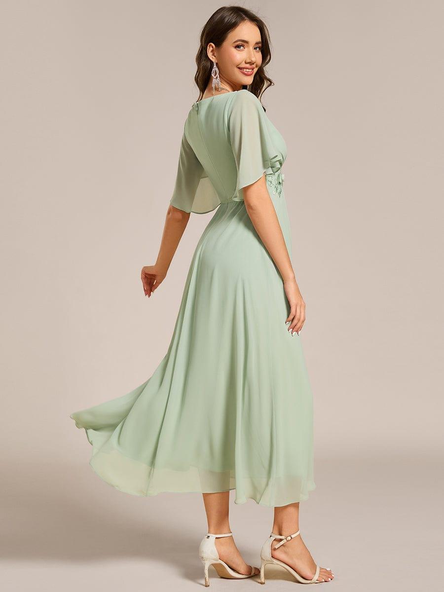 Stunning V-Neck Chiffon Midi Evening Dress with Exquisite Waist Applique💐