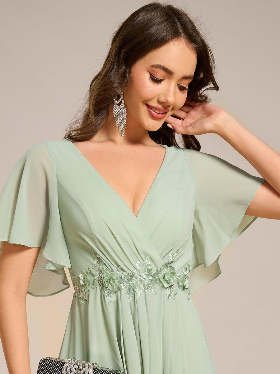 Stunning V-Neck Chiffon Midi Evening Dress with Exquisite Waist Applique💐
