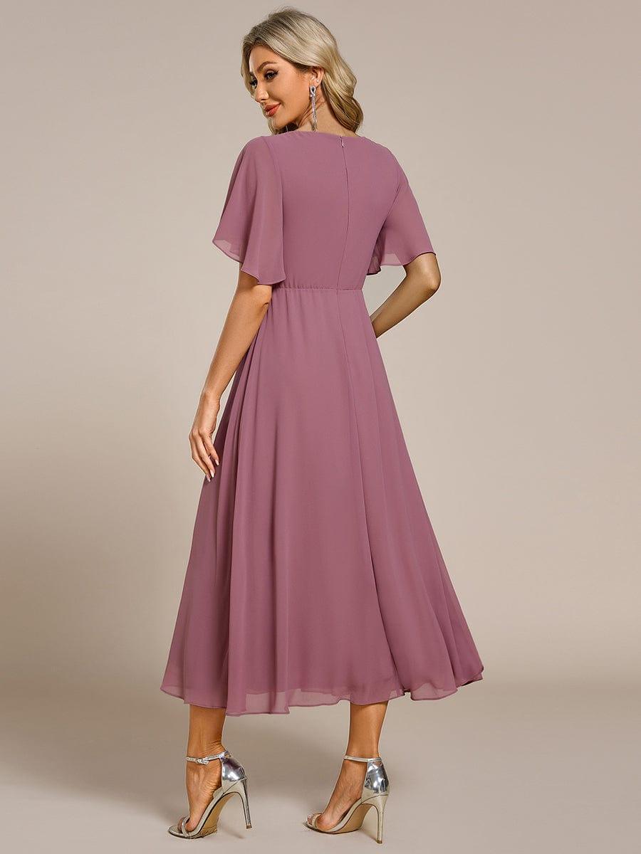 Stunning V-Neck Chiffon Midi Evening Dress with Exquisite Waist Applique💐