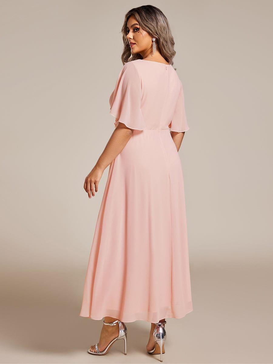 Stunning V-Neck Chiffon Midi Evening Dress with Exquisite Waist Applique💐