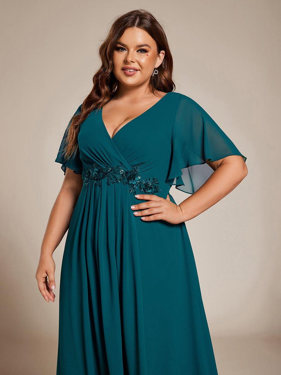 Stunning V-Neck Chiffon Midi Evening Dress with Exquisite Waist Applique💐
