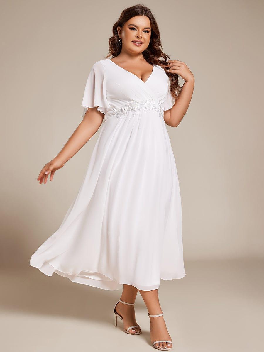 Stunning V-Neck Chiffon Midi Evening Dress with Exquisite Waist Applique💐