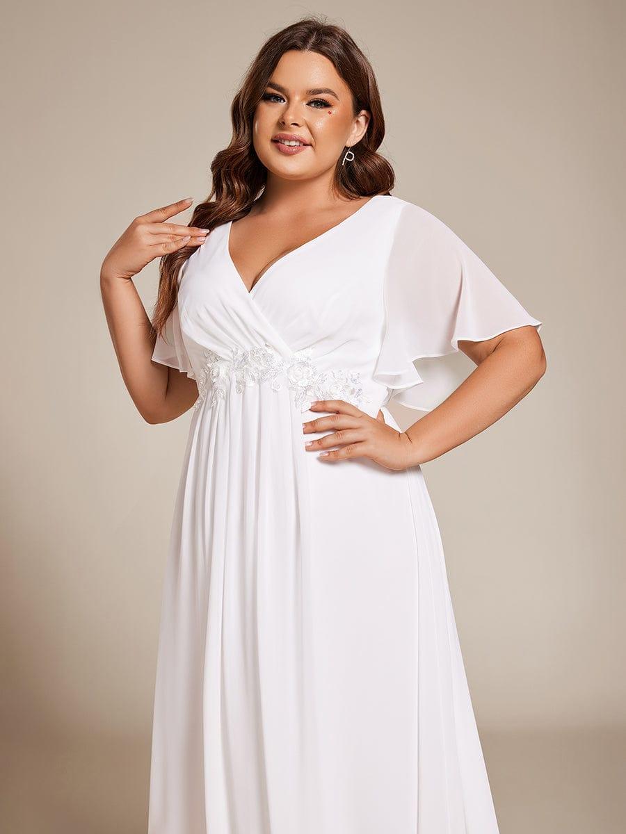 Stunning V-Neck Chiffon Midi Evening Dress with Exquisite Waist Applique💐