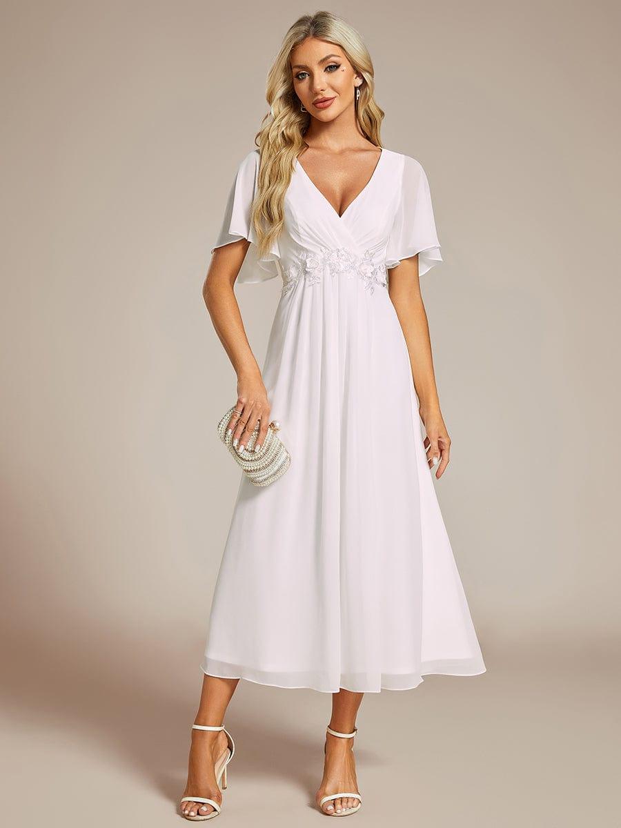 Stunning V-Neck Chiffon Midi Evening Dress with Exquisite Waist Applique💐