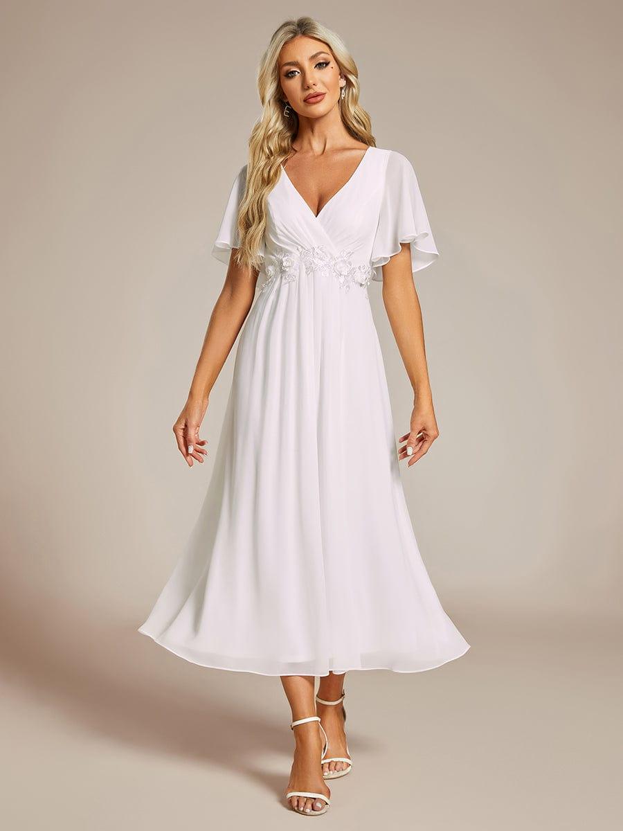 Stunning V-Neck Chiffon Midi Evening Dress with Exquisite Waist Applique💐