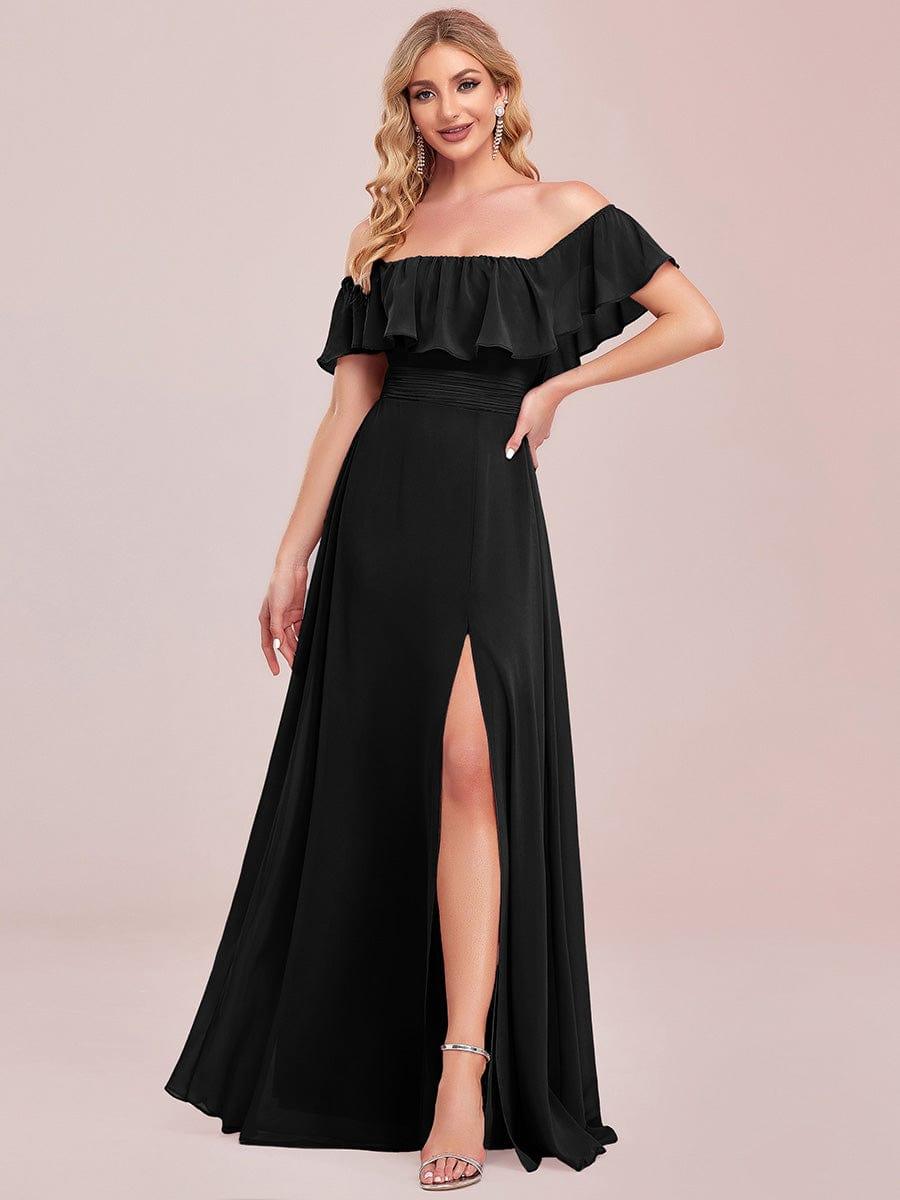✨Unleash Your Inner Diva: Stunning Off-Shoulder Ruffle Dress with Flirty Thigh Split!