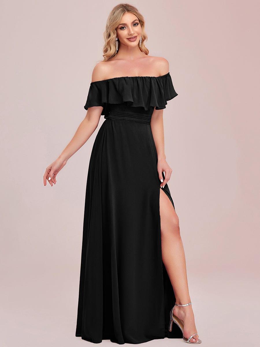✨Unleash Your Inner Diva: Stunning Off-Shoulder Ruffle Dress with Flirty Thigh Split!