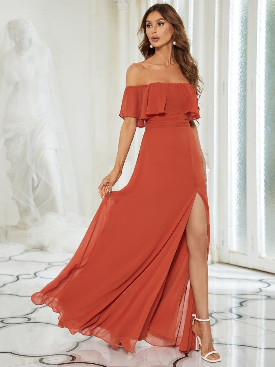✨Unleash Your Inner Diva: Stunning Off-Shoulder Ruffle Dress with Flirty Thigh Split!