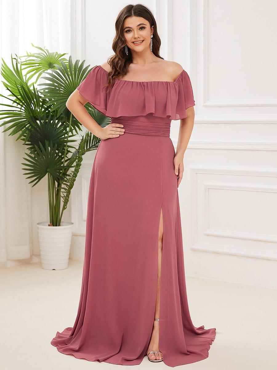 ✨Unleash Your Inner Diva: Stunning Off-Shoulder Ruffle Dress with Flirty Thigh Split!
