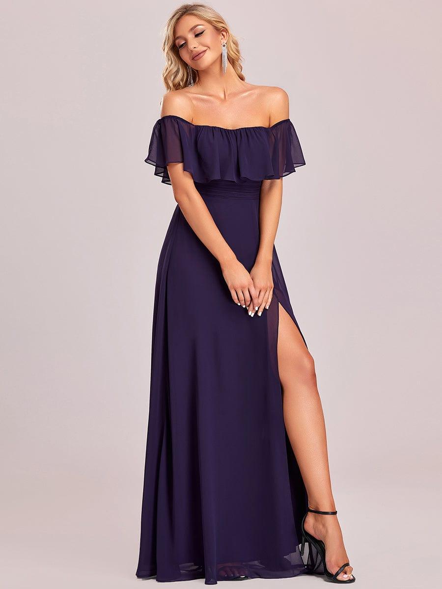 ✨Unleash Your Inner Diva: Stunning Off-Shoulder Ruffle Dress with Flirty Thigh Split!