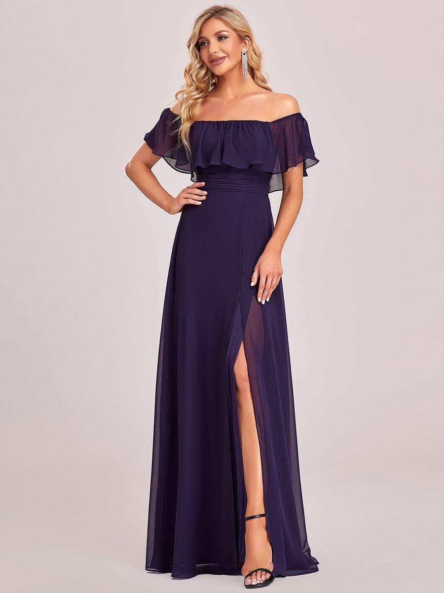✨Unleash Your Inner Diva: Stunning Off-Shoulder Ruffle Dress with Flirty Thigh Split!