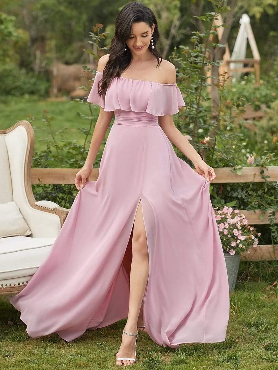 ✨Unleash Your Inner Diva: Stunning Off-Shoulder Ruffle Dress with Flirty Thigh Split!
