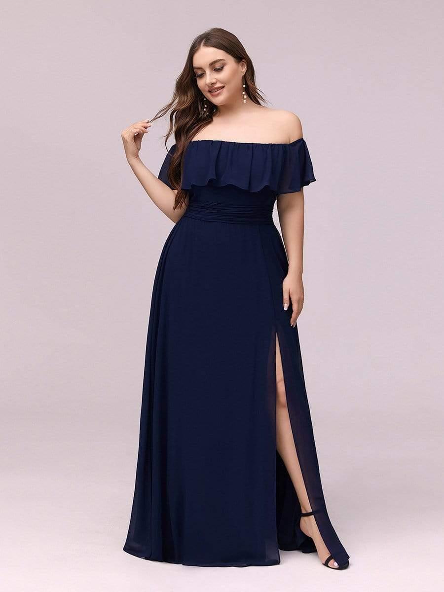 ✨Unleash Your Inner Diva: Stunning Off-Shoulder Ruffle Dress with Flirty Thigh Split!