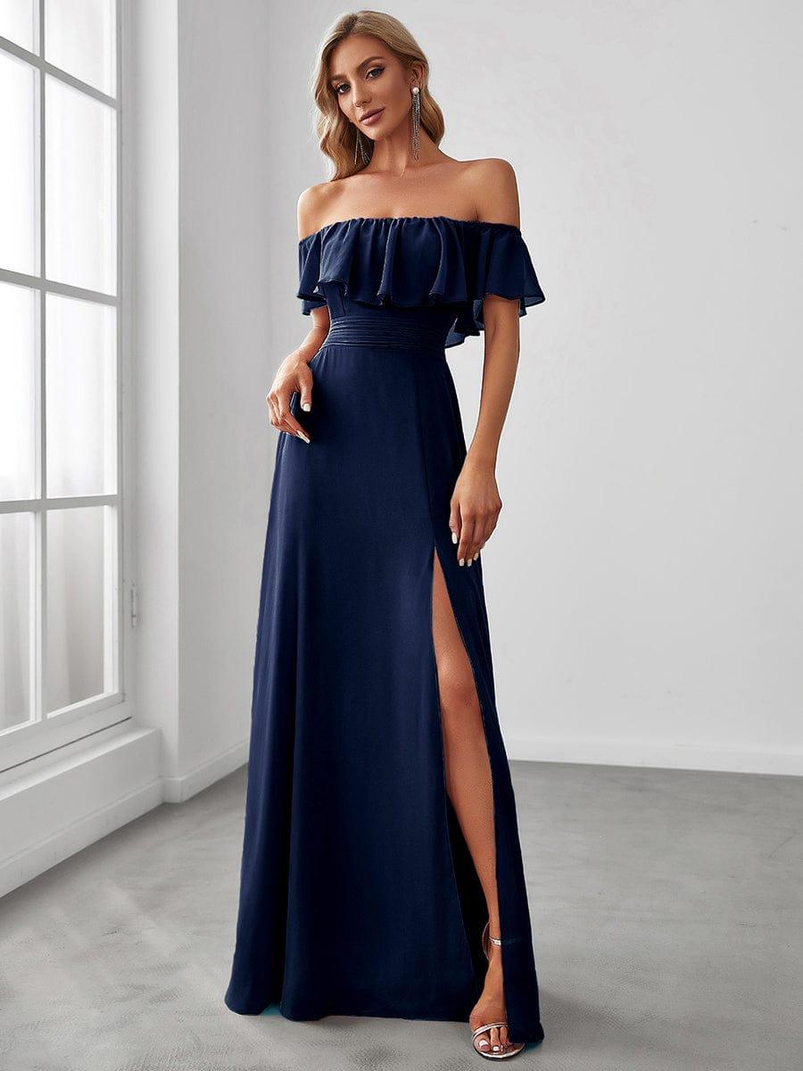 ✨Unleash Your Inner Diva: Stunning Off-Shoulder Ruffle Dress with Flirty Thigh Split!
