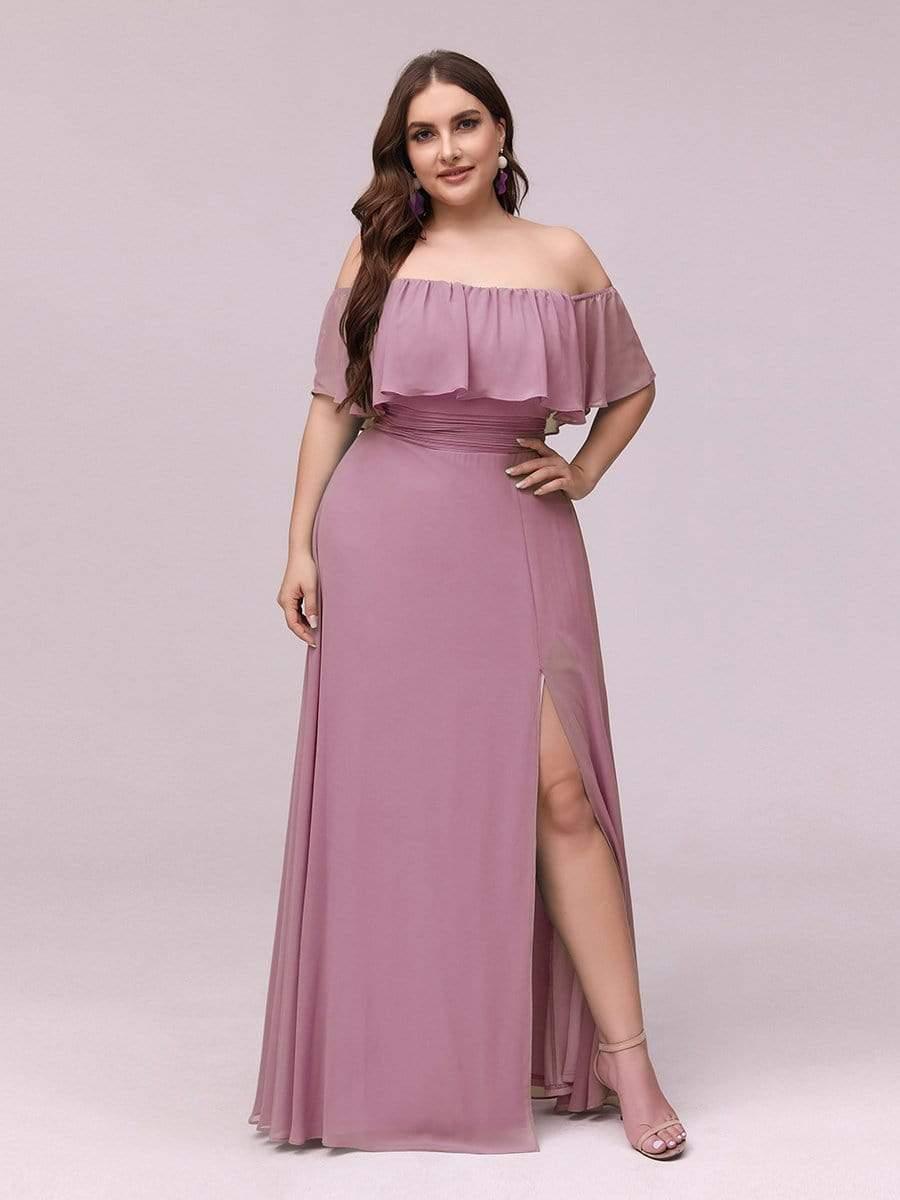 ✨Unleash Your Inner Diva: Stunning Off-Shoulder Ruffle Dress with Flirty Thigh Split!