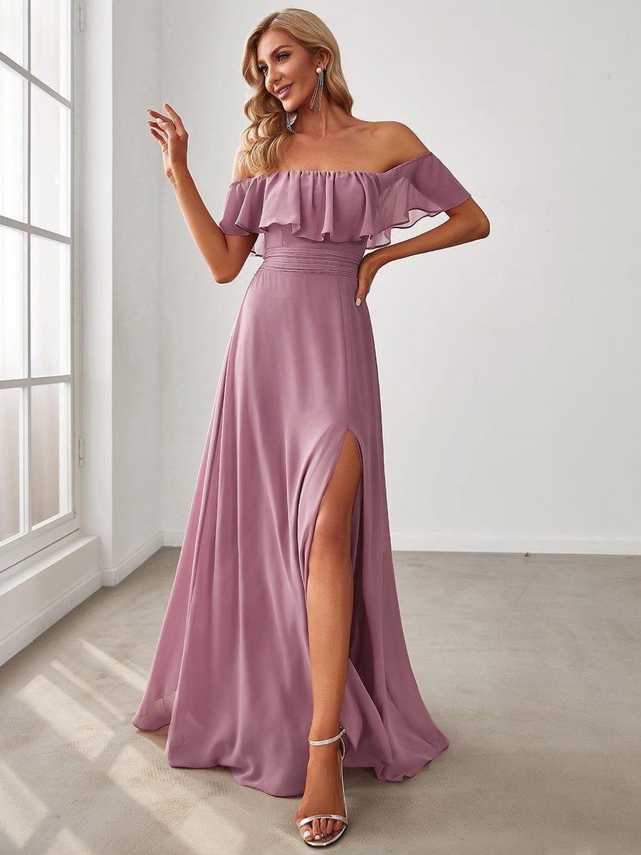✨Unleash Your Inner Diva: Stunning Off-Shoulder Ruffle Dress with Flirty Thigh Split!