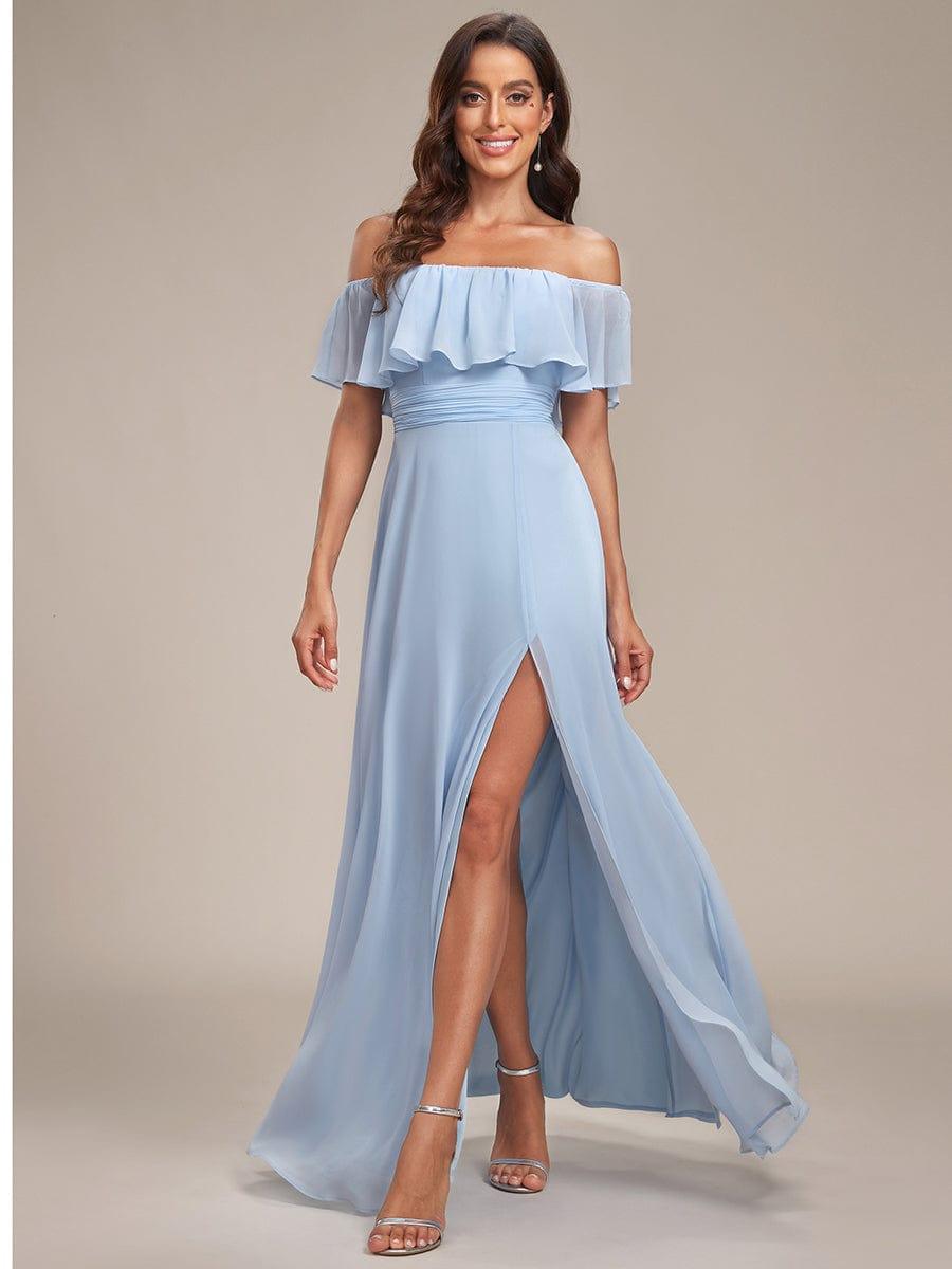 ✨Unleash Your Inner Diva: Stunning Off-Shoulder Ruffle Dress with Flirty Thigh Split!