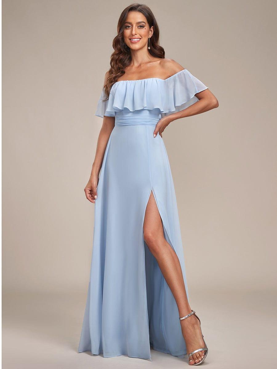 ✨Unleash Your Inner Diva: Stunning Off-Shoulder Ruffle Dress with Flirty Thigh Split!