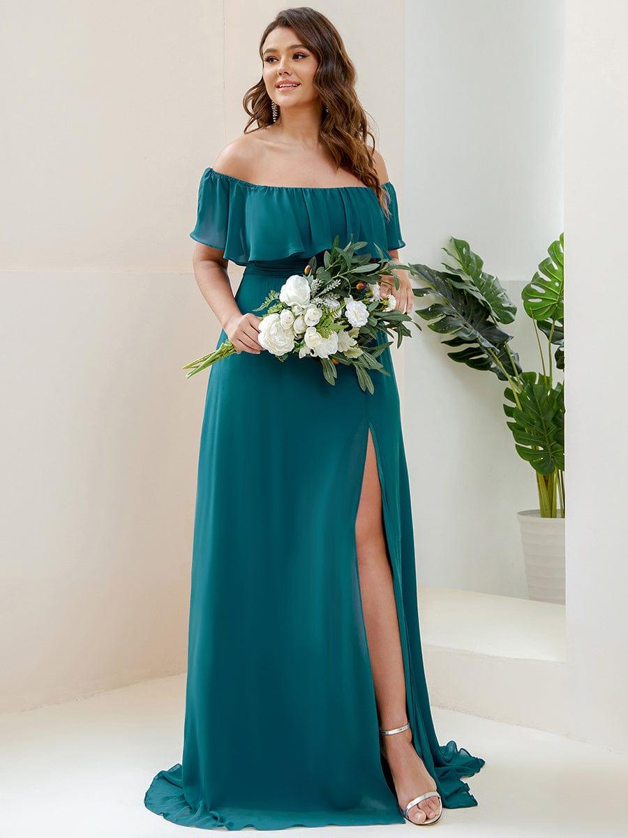 ✨Unleash Your Inner Diva: Stunning Off-Shoulder Ruffle Dress with Flirty Thigh Split!