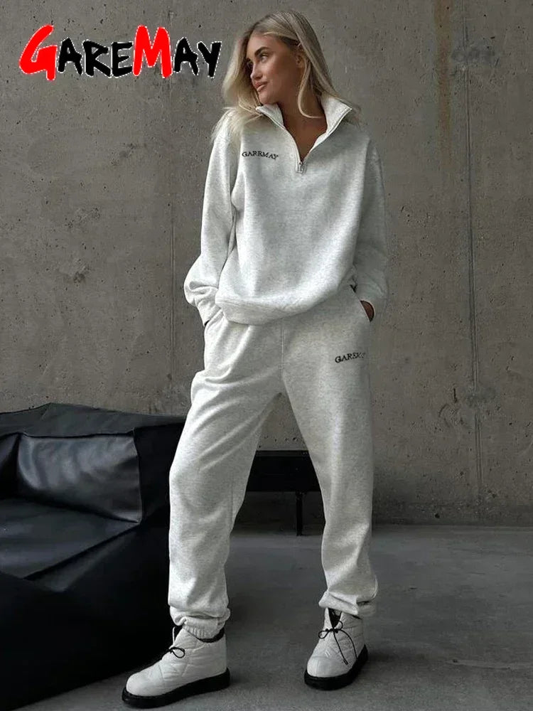 Cotton Two-Piece Tracksuit Set with Zipper