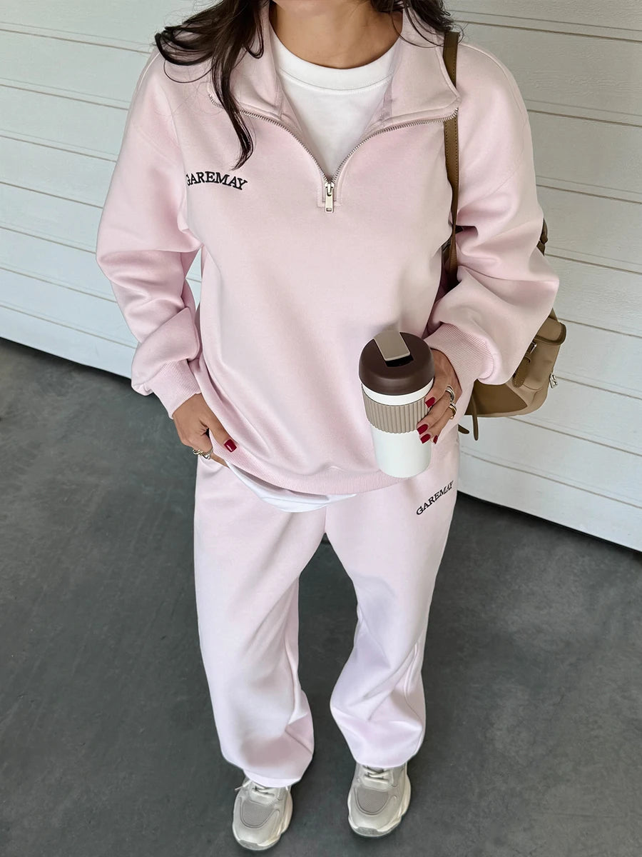 Cotton Two-Piece Tracksuit Set with Zipper