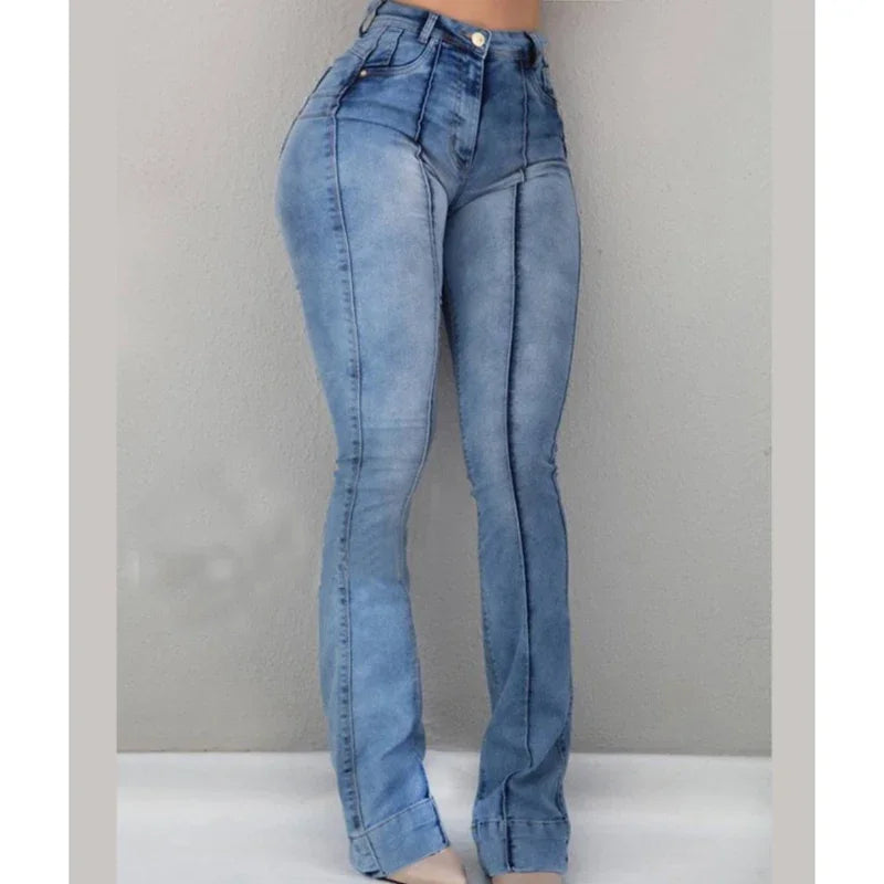 High Waist Flare Jeans – Slim Fit Bootcut Denim with Ripped Detail