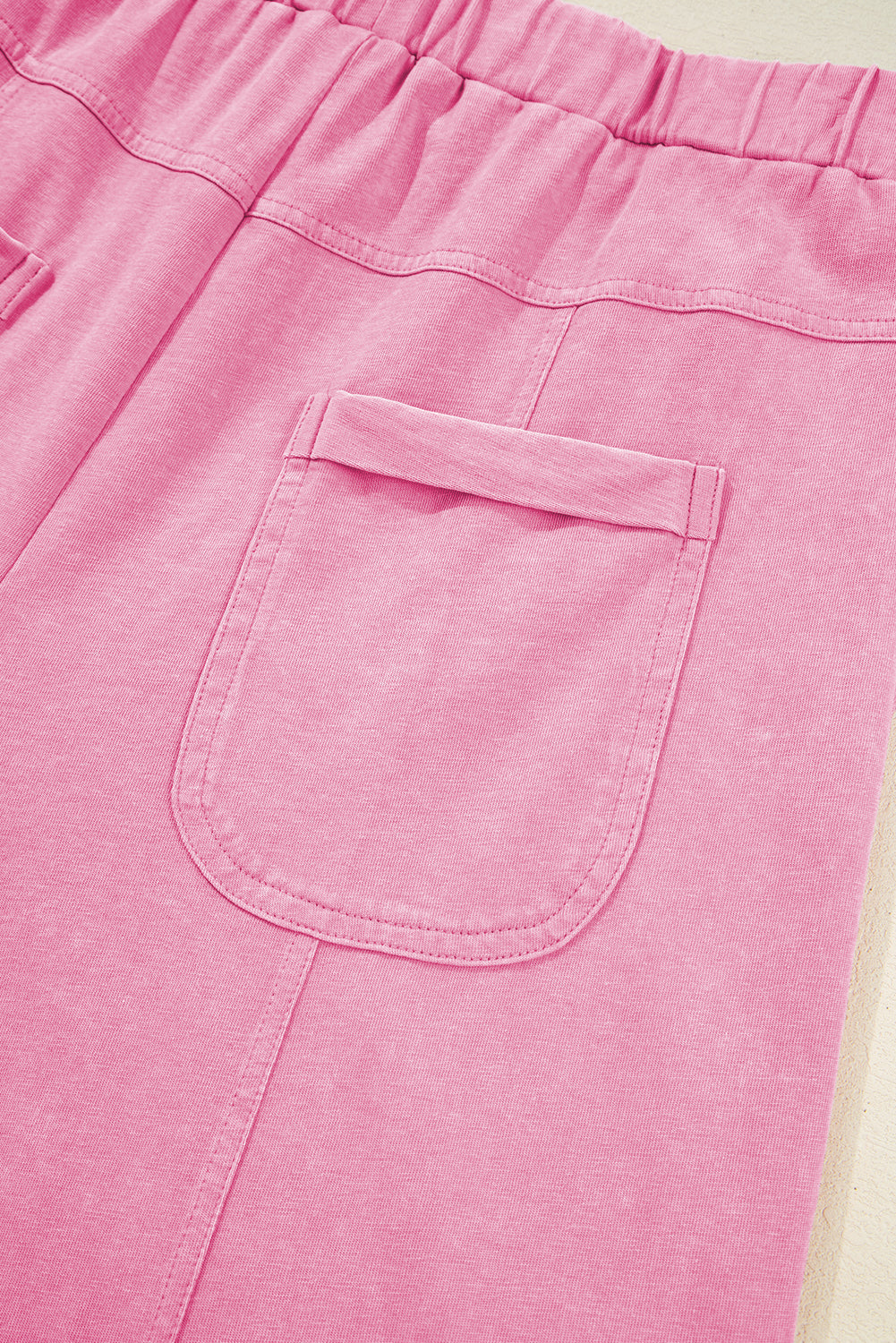 High-Waist Mineral Wash Cargo Pants , Wide Leg with Drawstring & Exposed Seams
