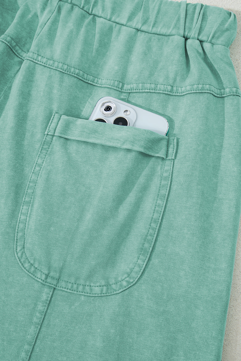 High-Waist Mineral Wash Cargo Pants , Wide Leg with Drawstring & Exposed Seams