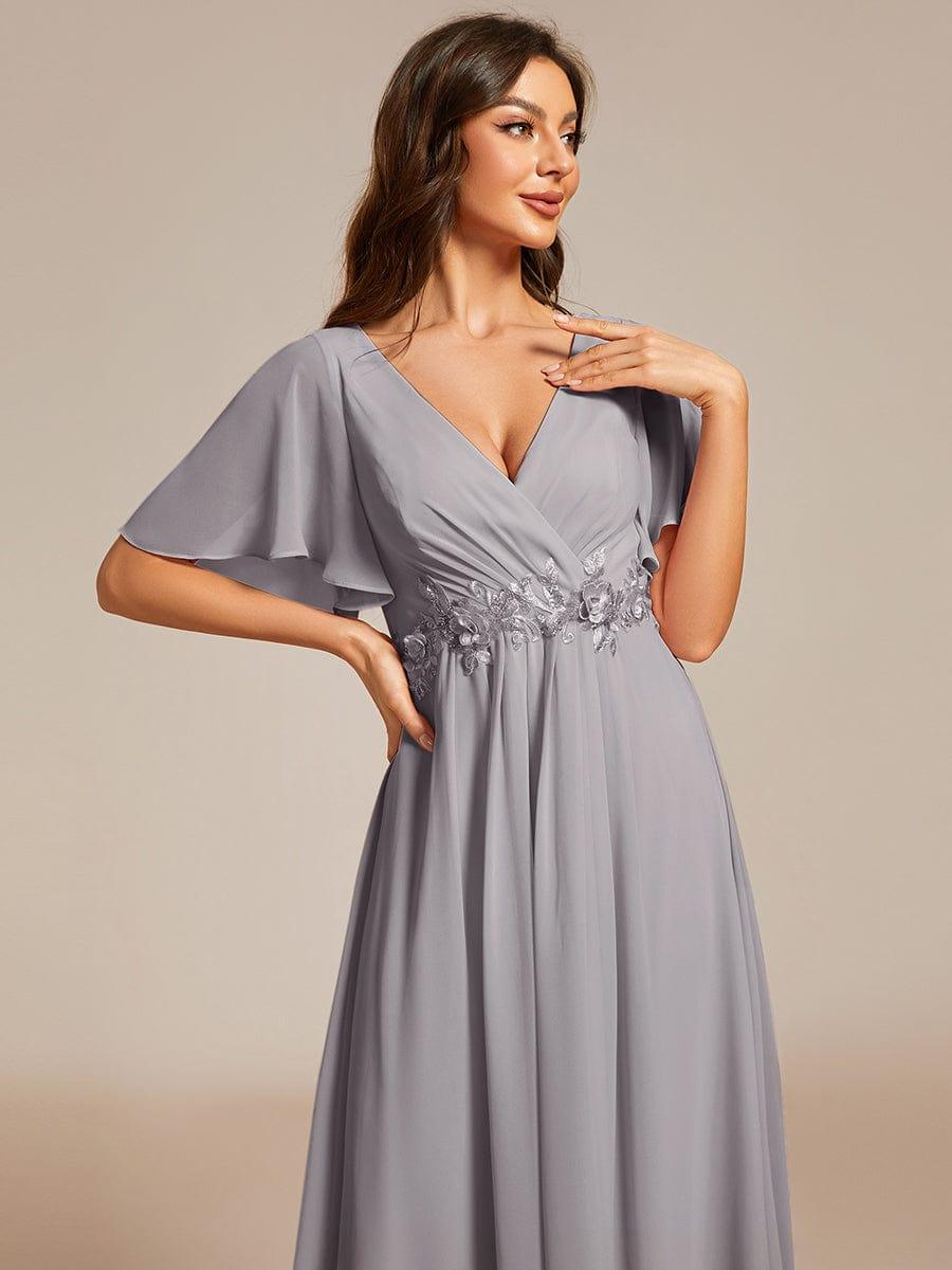 Stunning V-Neck Chiffon Midi Evening Dress with Exquisite Waist Applique💐