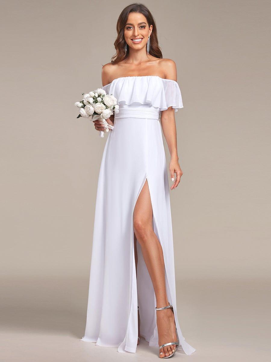✨Unleash Your Inner Diva: Stunning Off-Shoulder Ruffle Dress with Flirty Thigh Split!