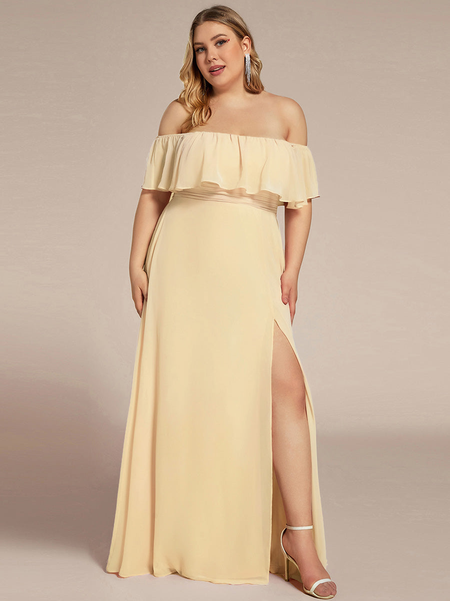 ✨Unleash Your Inner Diva: Stunning Off-Shoulder Ruffle Dress with Flirty Thigh Split!