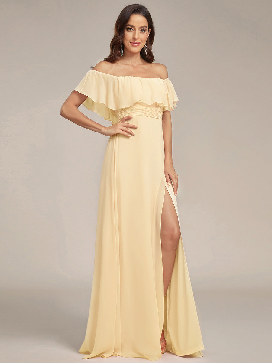 ✨Unleash Your Inner Diva: Stunning Off-Shoulder Ruffle Dress with Flirty Thigh Split!