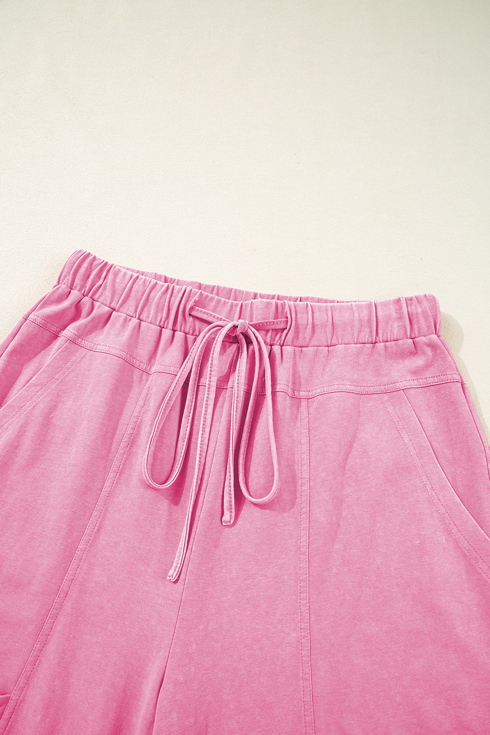 High-Waist Mineral Wash Cargo Pants , Wide Leg with Drawstring & Exposed Seams