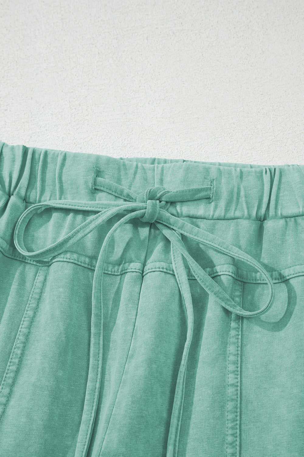 High-Waist Mineral Wash Cargo Pants , Wide Leg with Drawstring & Exposed Seams