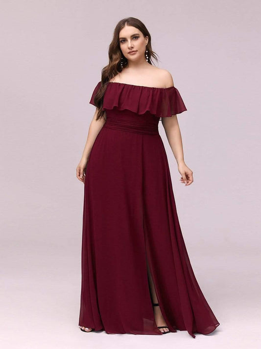 ✨Unleash Your Inner Diva: Stunning Off-Shoulder Ruffle Dress with Flirty Thigh Split!
