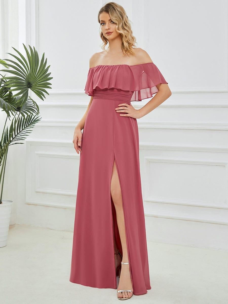 ✨Unleash Your Inner Diva: Stunning Off-Shoulder Ruffle Dress with Flirty Thigh Split!