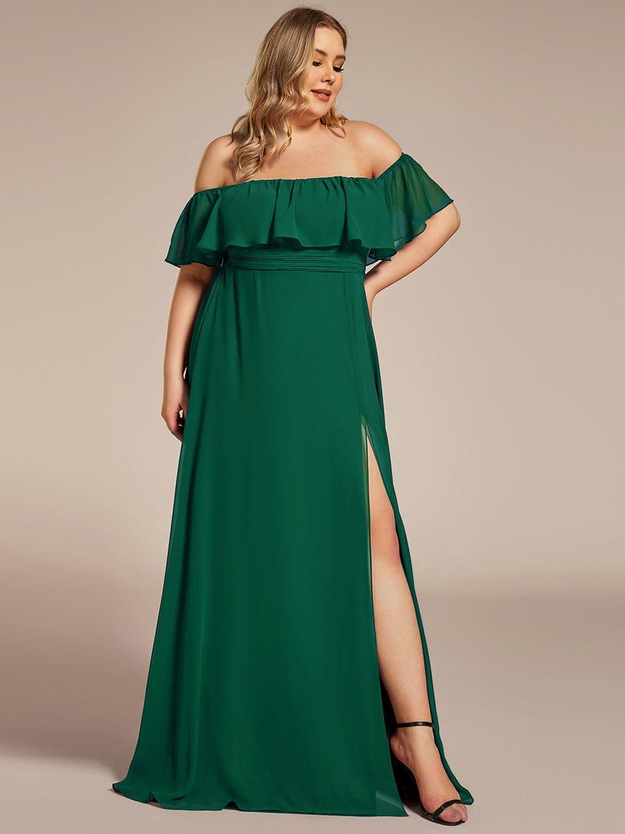 ✨Unleash Your Inner Diva: Stunning Off-Shoulder Ruffle Dress with Flirty Thigh Split!