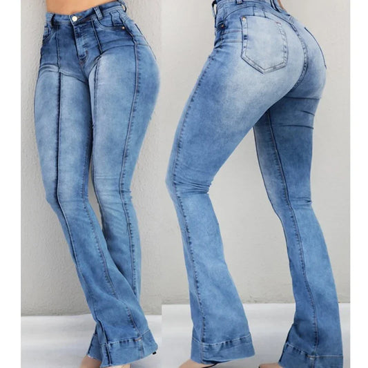 High Waist Flare Jeans – Slim Fit Bootcut Denim with Ripped Detail